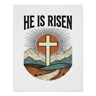 Póster Él ha resucitado Cruz Amanecer Cristiano Camiseta 