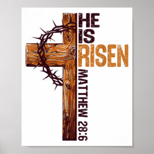 Póster Él ha resucitado Cruz cristiana Jesús Versículo bí