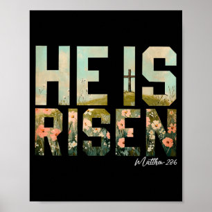 Póster Él ha resucitado Cruz cristiana Jesús Versículo de