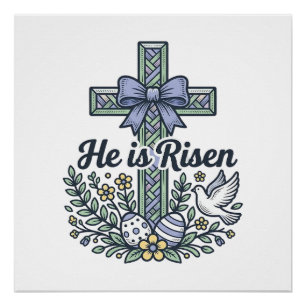 Póster Él ha resucitado Cruz de Pascua Vector Vintage