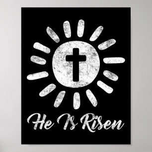 Póster Él ha resucitado Cruz Vintage Feliz Pascua