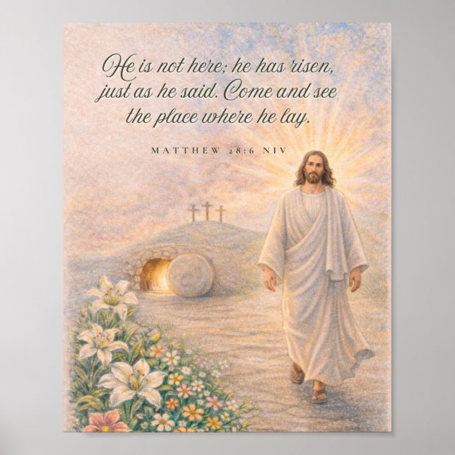 Póster Él ha resucitado – Mateo 28:6 Versículo Bíblico -  (Frente)