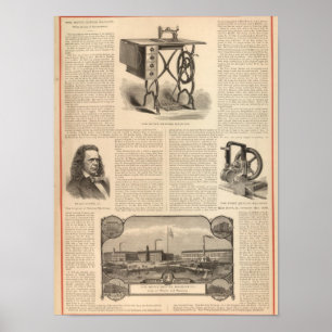 Póster El hacer juego de costura de Howe con el bosquejo