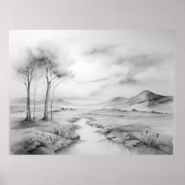 Póster El hermoso paisaje de color blanco negro