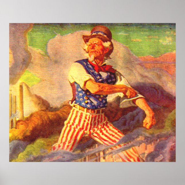 Póster El heroico tío Sam de los años 40 se levanta la ma (Frente)