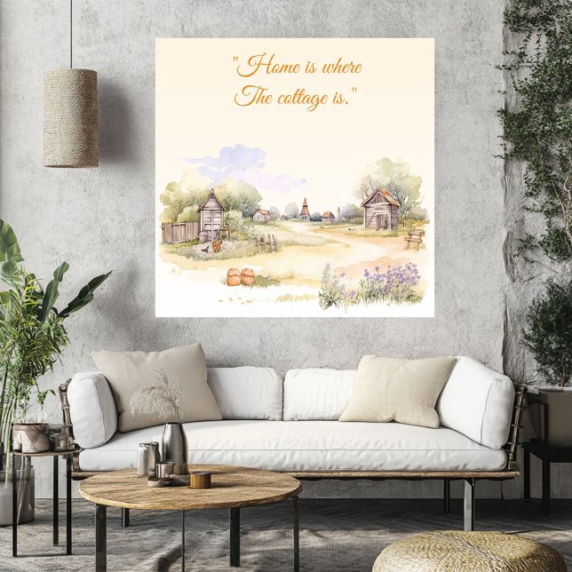 Póster "El hogar es donde está la cabaña" Flores silvestr ("Home is where The Cottage Is" Rustic Wildflowers Poster)