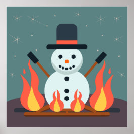 Póster El hombre de nieve en el camping