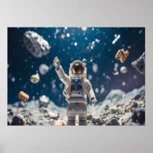 Póster El hombre espacial fuera en la pared del espacio