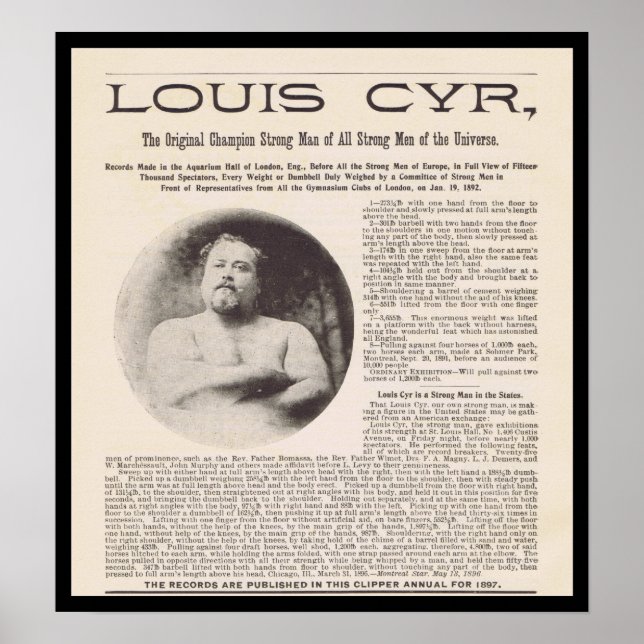 Póster El hombre más fuerte de Louis CYR en el universo,  (Frente)