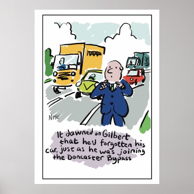 Póster El hombre que conduce se da cuenta de que es un au (Frente)