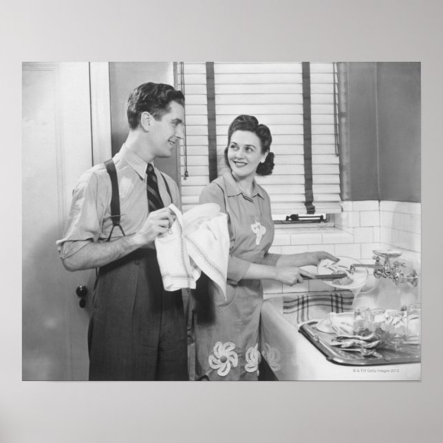 Póster El hombre y la mujer preparan platos (Frente)