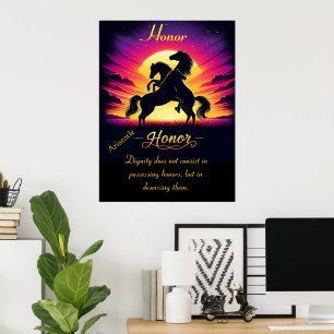 Póster El honor une a tres caballos al anochecer