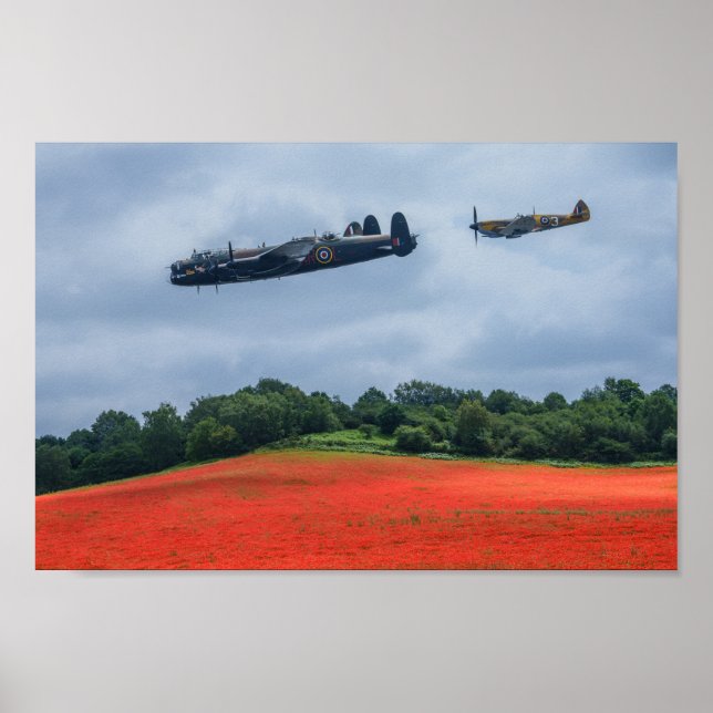 Póster El Huracán Lancaster Bomber Y Hawker Volando (Frente)