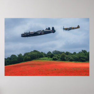 Póster El Huracán Lancaster Bomber Y Hawker Volando