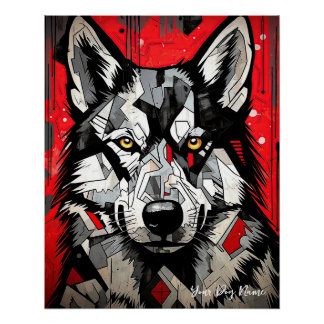 Póster El Husky Perro Siberiano, Rojo y Negro 002 - Ulise