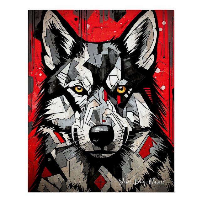 Póster El Husky Perro Siberiano, Rojo y Negro 002 - Ulise (Anverso)