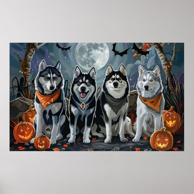Póster El Husky Siberiano Halloween Spooky (Frente)
