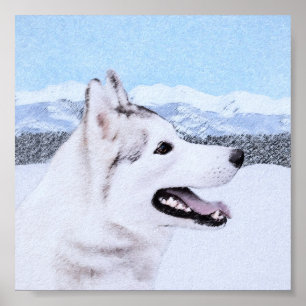 Póster El Husky Siberiano (Plata y Blanco) Pintura de art