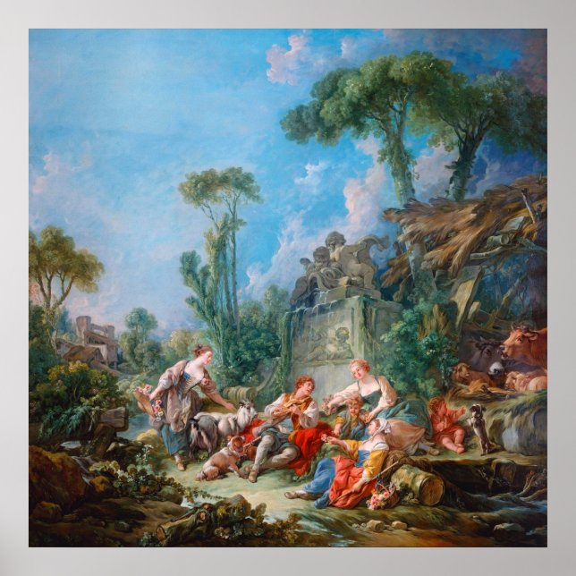 Póster el idílico paisaje rococó del francois boucher she (Frente)