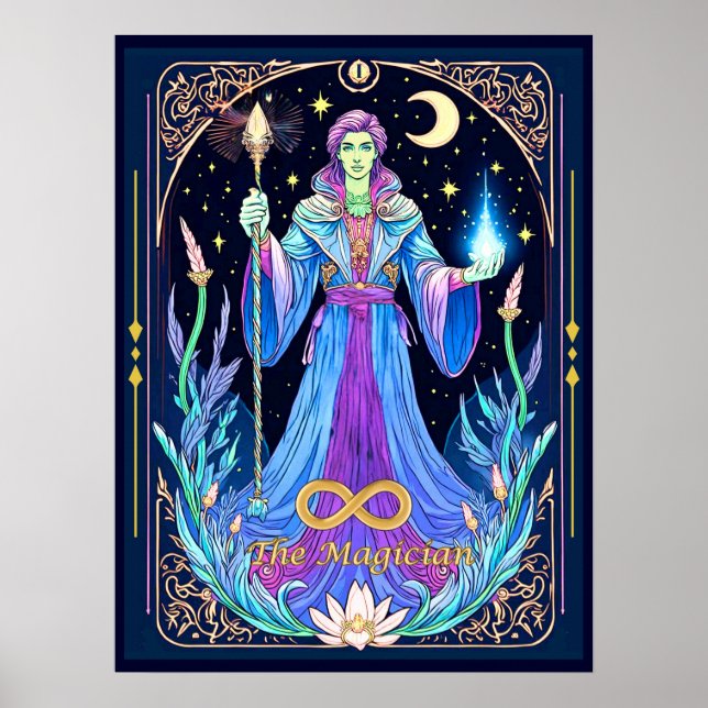 Póster El Ilustracion de la tarjeta Tarot, el mago (Frente)