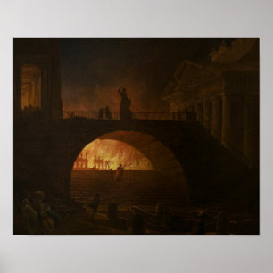 Póster El incendio de Roma - Hubert Robert