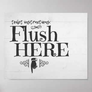 Póster El inodoro Flush Funny Baño Rótulo Wall Art