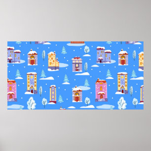 Póster El invierno dibujado a mano sin costura patrón con