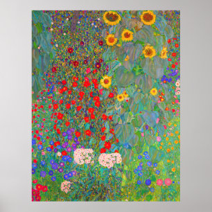 Póster El jardín de la granja Gustav Klimt con girasoles