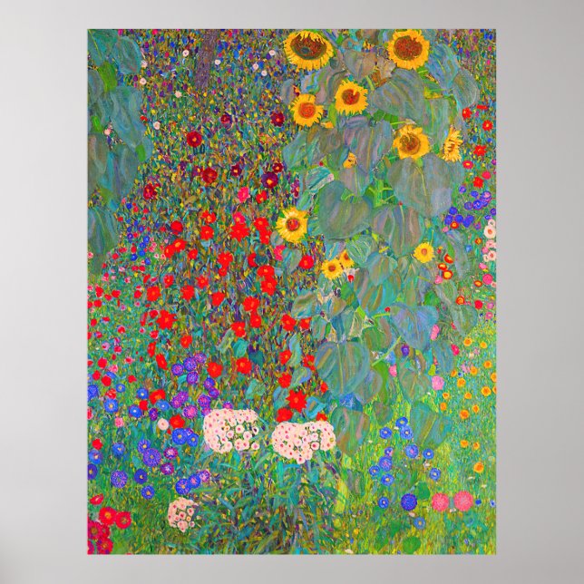 Póster El jardín de la granja Gustav Klimt con girasoles (Frente)