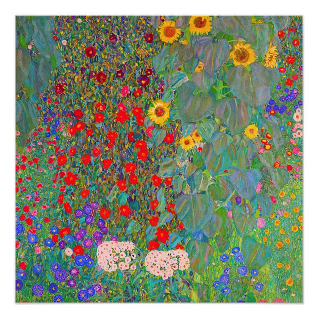 Póster El jardín de la granja Gustav Klimt con girasoles (Anverso)