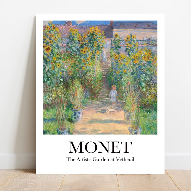 Póster El jardín del artista en Vétheuil por Claude Monet (Monet's Garden Print: Sunflowers & Flowers in Bloom. Impressionist art for home decor)