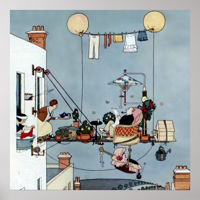 Póster “El jardín plegable” de W Heath Robinson (Frente)