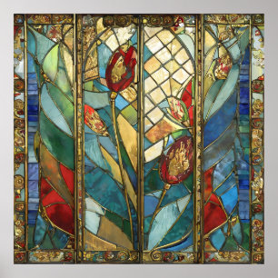 Póster El Jefe Rojo de Vidrio Manchado atiende al amanece