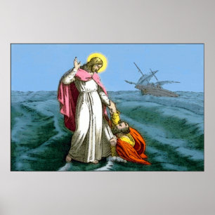 Póster El Jesucristo camina en el agua