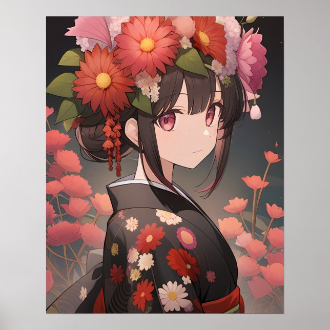 Póster El joven chica del kimono florido (Frente)