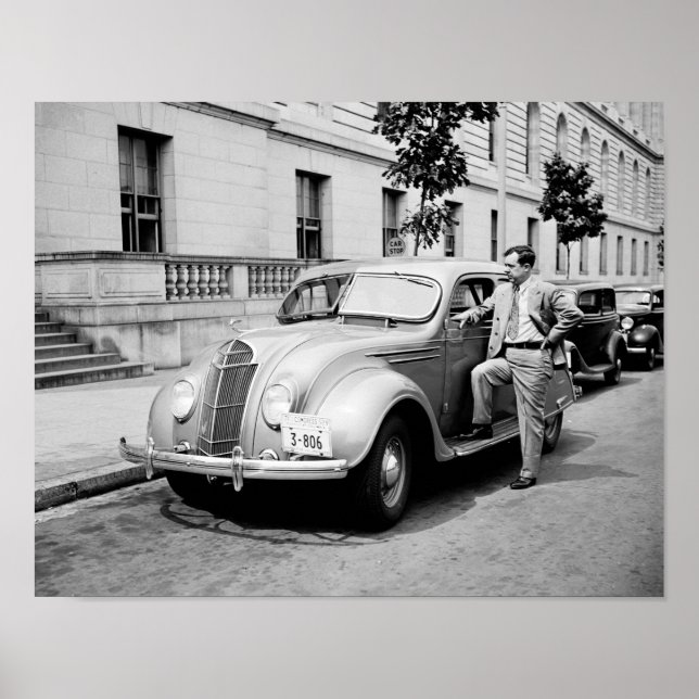 Póster El Kingfish - Huey Long con su auto - 1935 (Frente)