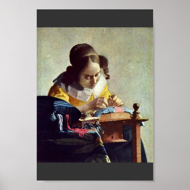 Póster El Lacemaker, Français La Dentelière, Por Vermeer (Frente)