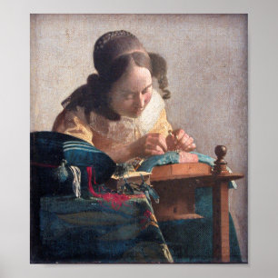 Póster El Lacemaker, Johannes Vermeer, 1669-1670