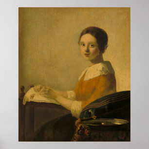 Póster El Lacemaker — Retrato Al Estilo Vermeer