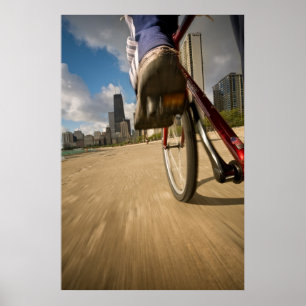 Póster El lago de Chicago en bicicleta