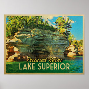 Póster El lago Superior representó rocas