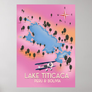Póster El lago Titicaca, perú, el mapa de viajes de Boliv