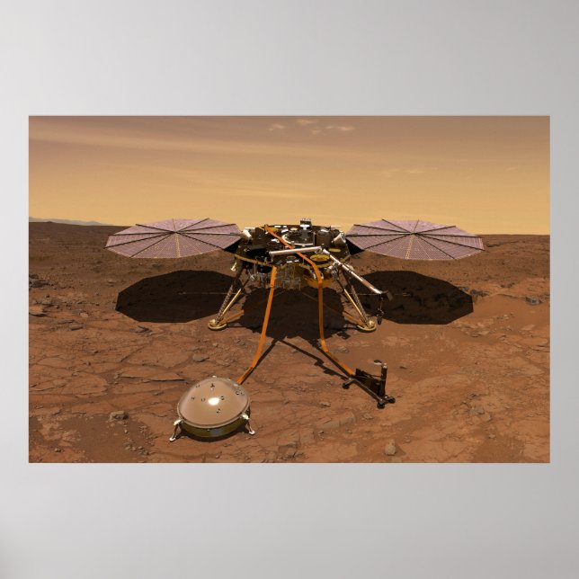 Póster El Lander Insight Opera En La Superficie De Marte. (Frente)