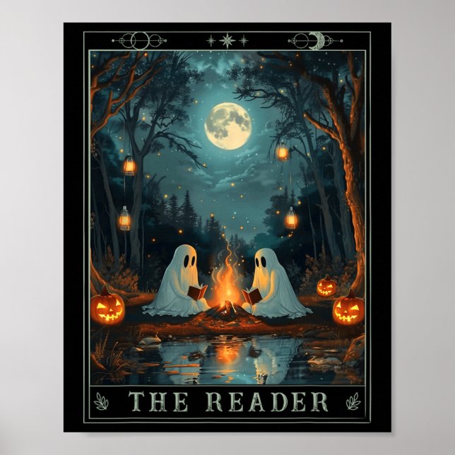 Póster El lector Bookish Cute Spooky Ghost Reading Book (Frente)