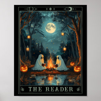 Póster El lector Bookish Cute Spooky Ghost Reading Book