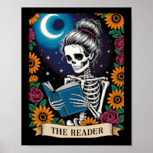 Póster El lector Tarot Card Gracioso libro Lover Skeleton