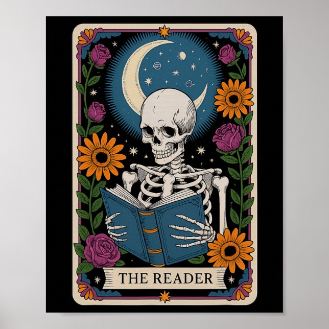 Póster El lector Tarot Card Skeleton Leyendo libro Bookwo (Frente)