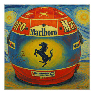 Póster El legendario casco de F1 Ferrari de Michael Schum