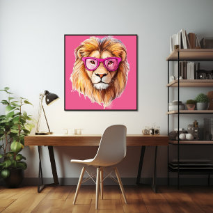 Póster El león con Poster de anteojos rosados