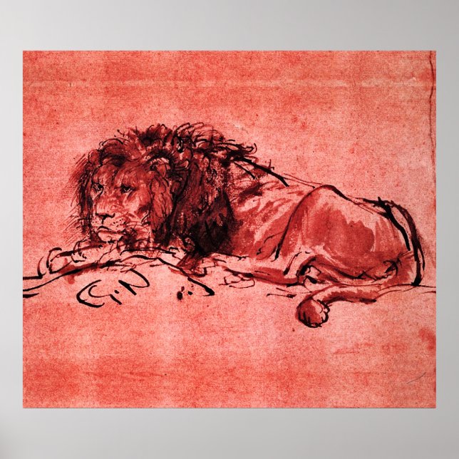 Póster EL LEÓN DEL CABO MENTIDO, de Rembrandt Red Black (Frente)